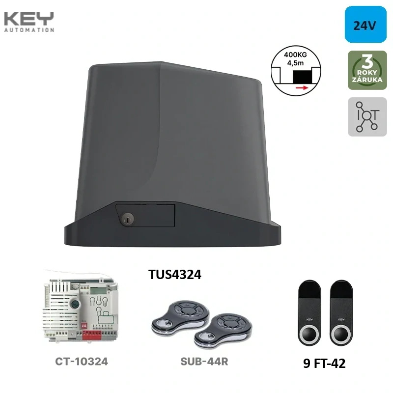 KEY TUS4324KSD TURBO S KIT pre posuvné brány do 4,5 m/400 kg , 1xTUS4324, 1xFT42, 2xSUB-44R -Antracit