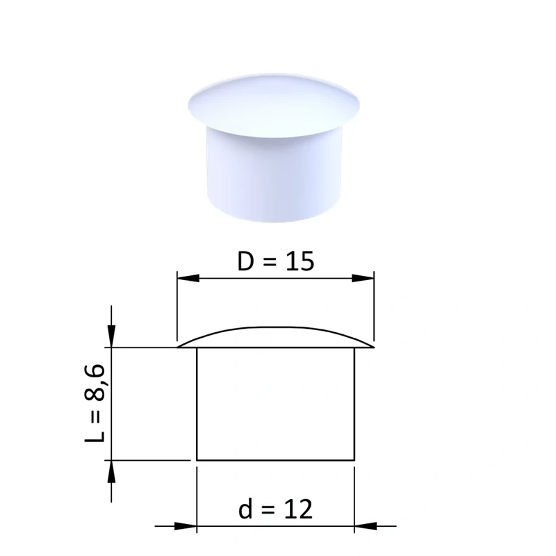 ZDO15x12WHITE - Vnútorná krytka guľatá ø 15 mm, otvor ø 12 mm, plast - Biela,