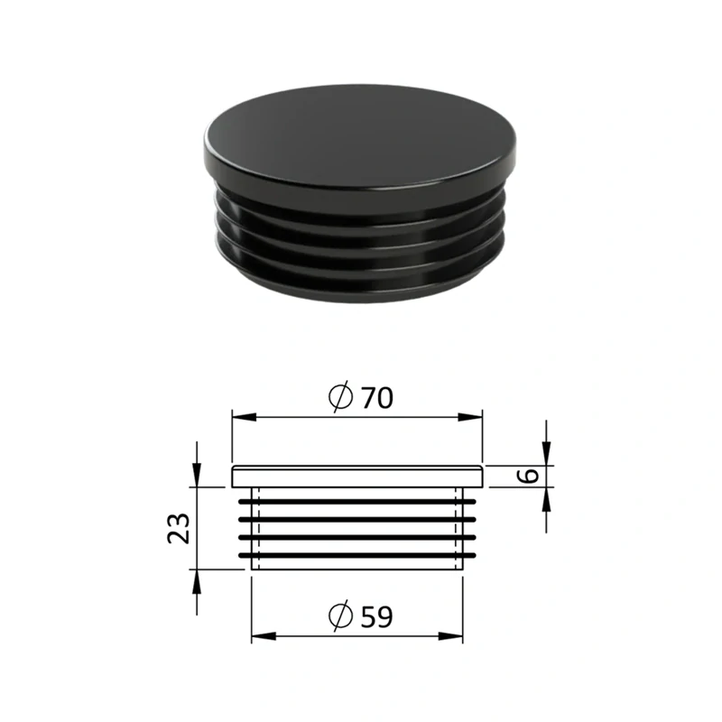 ZO70BLACK Vnútorná krytka guľatá ø 70 mm, plastová, čierna