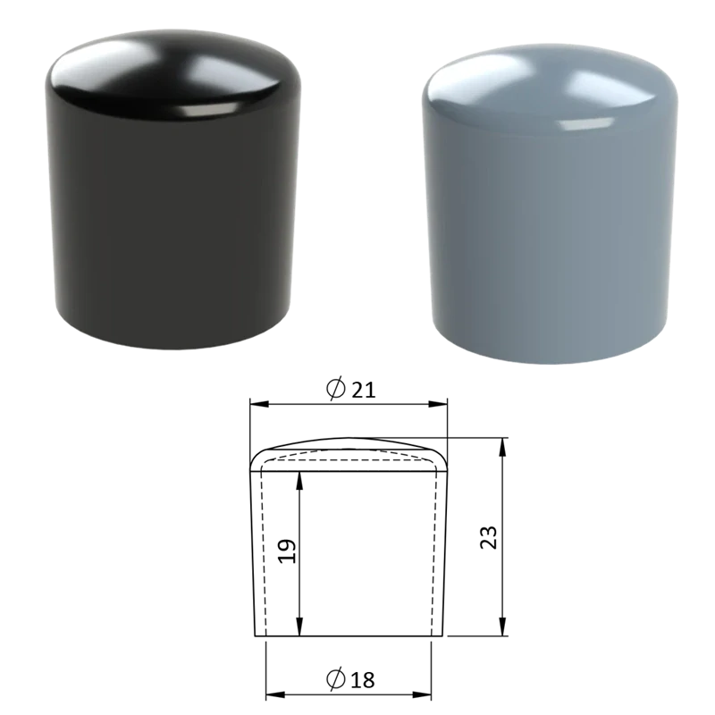 ZZO18 Vonkajšia krytka PVC ø 21 x 23 mm, otvor 18 x 19 mm, sivá, čierna