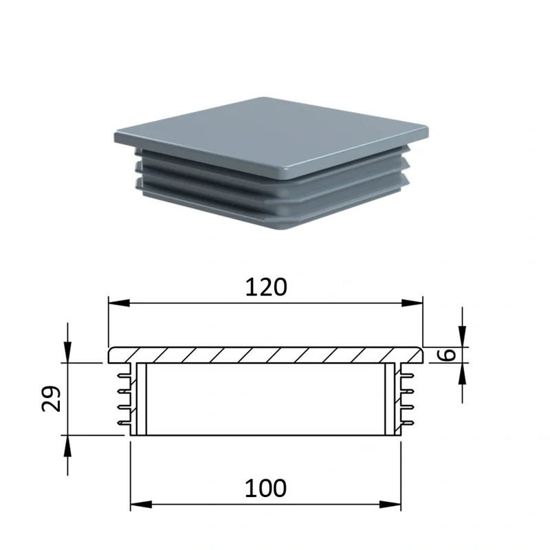 ZK120x120GRAY Krytka plastová 120 x 120 mm, sivá,