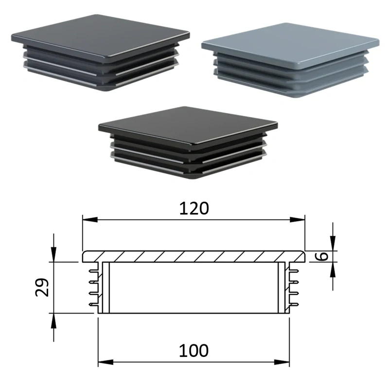 ZK120x120 Krytka plastová 120 x 120 mm, sivá, čierna, antracit