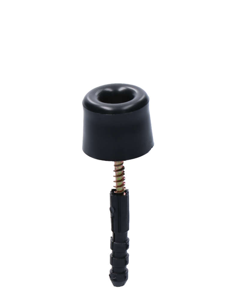C388P - gumený doraz kužeľový D1-31mm, D2-34mm, H-27mm so skrutkou 5x60mm a hmoždinkou 8mm