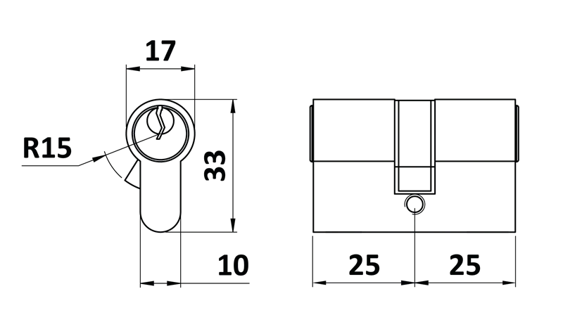 VL50N Cylindrická vložka EURO 25/25 mm, niklová, 3 kľúče