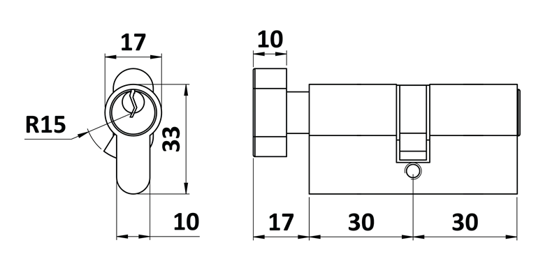 VL60VDV cylindrická vložka 30x30mm, nikel satina, 3 kľúče, skrutka M5x65mm