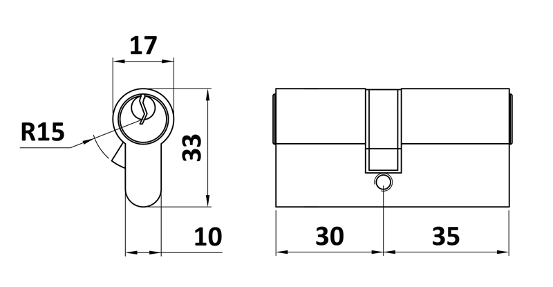 VL65 cylindrická vložka 30x35mm, mosadzná, 3 kľúče, skrutka M5x65mm