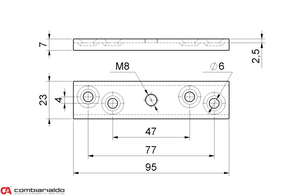 W782P lišta pre uchytenie vozíka C778P Combi Arialdo, lisovaná otočná matica, závit M8