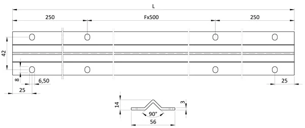 C906IX nerezový profil V Combi Arialdo pre posuvné brány, nerez /AISI304, cena za kus