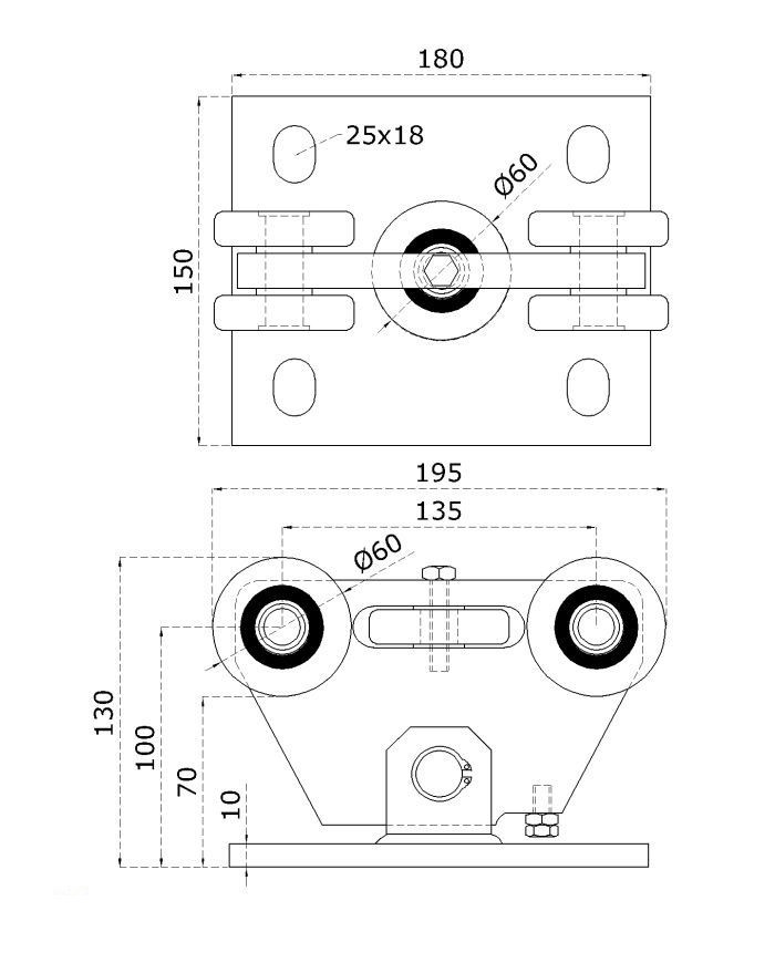 C Set-P/INOX-K PICCOLO-Klasik nerezový samonosný systém 67x67x3mm pre posuvné brány do 200kg/4m