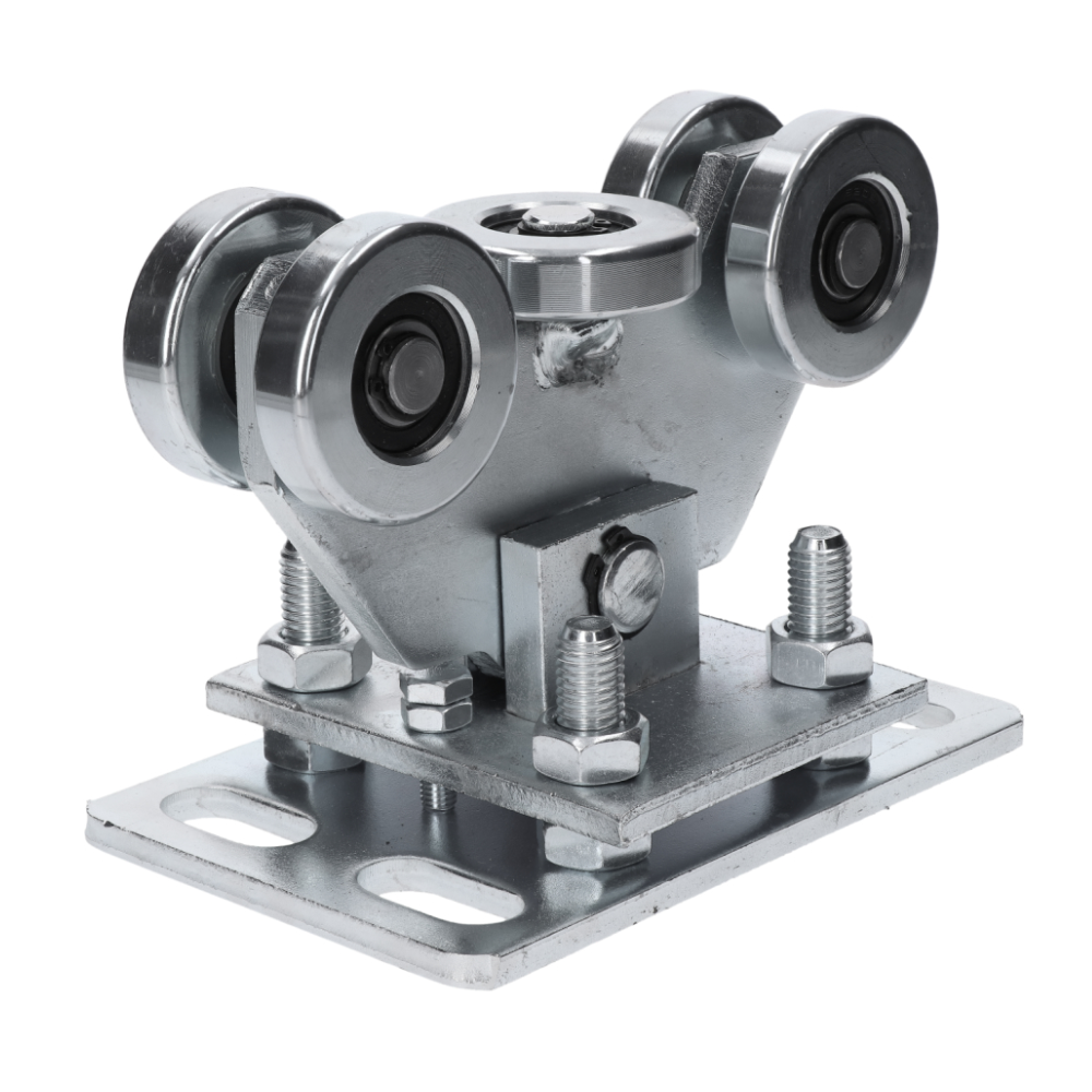 W395P.F2  vozik PICCOLO KLASIK pre C-profil 67x67/69x69mm samonosneho systemu posuvnych bran do 200kg, s nastavitelnou platnou a dorazovou skrutkou sklonu vozika