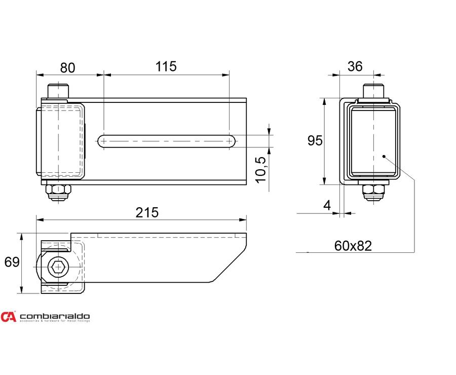C459G horné vedenie brány Combi Arialdo s nylonovým kolieskom 60x82mm a krytom