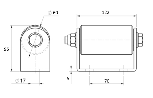 C571P nylonový vodiaci valček 60mm, H-122mm, pre horné vedenie posuvnej brány