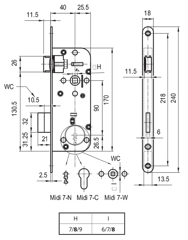 ZM90/65 zámok vložkový, zápust 65mm, rozteč 90mm