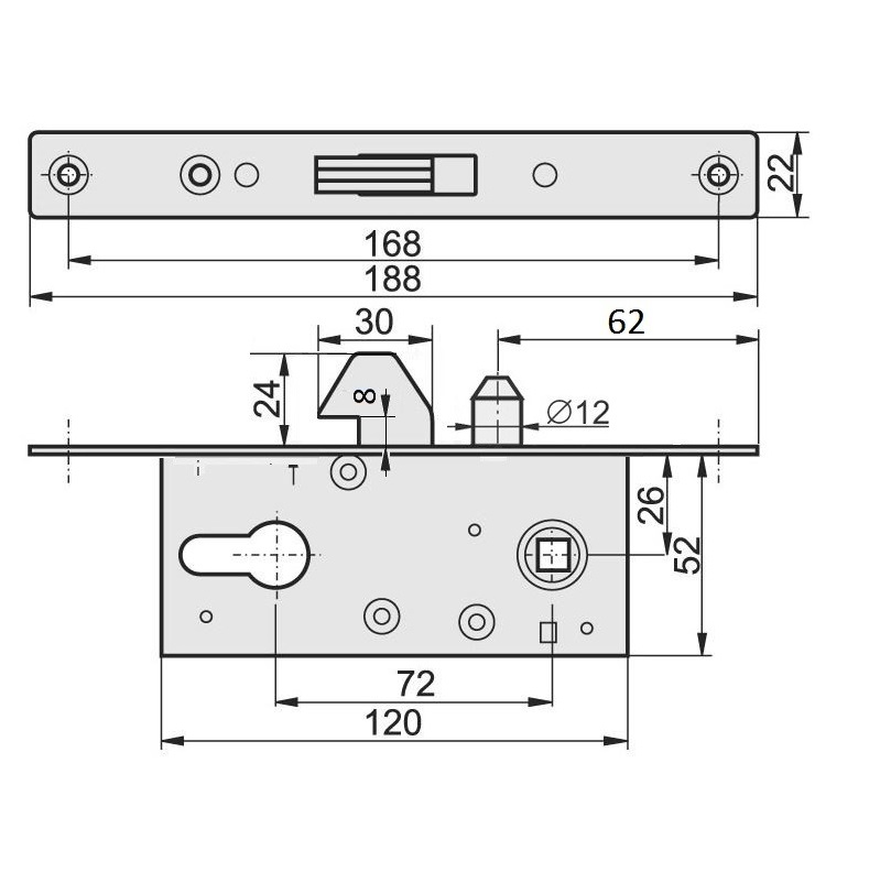 ZMH60B hákový zámok s bolcom na posuvnú bránu + vložka VL60