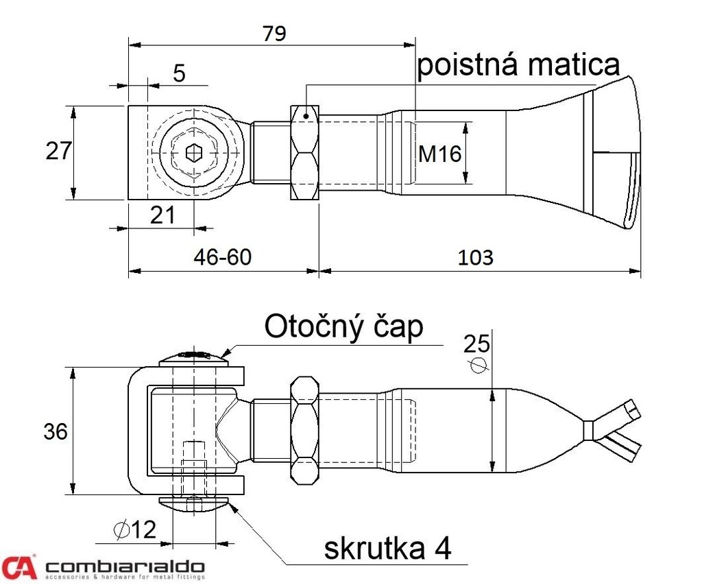 C377/M16  záves s kontramaticou na chemické kotvenie (závit: M16)