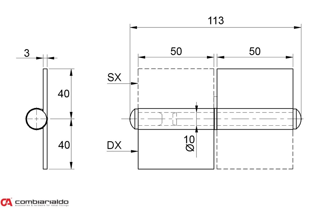 C240/100DX pánt s platňou dvojdielny 100 mm (pravý)