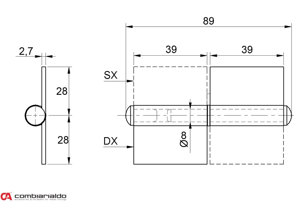 C240/80DX pánt s platňou dvojdielny 80mm (pravý)