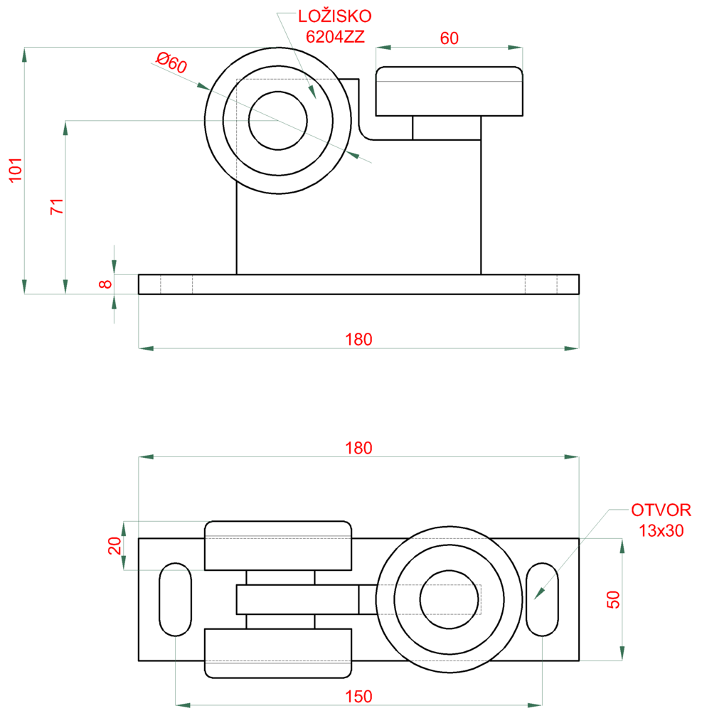W33MP4/N vozík s pevnou základňou pre profil 60x60x3mm, polyamidové kolieska