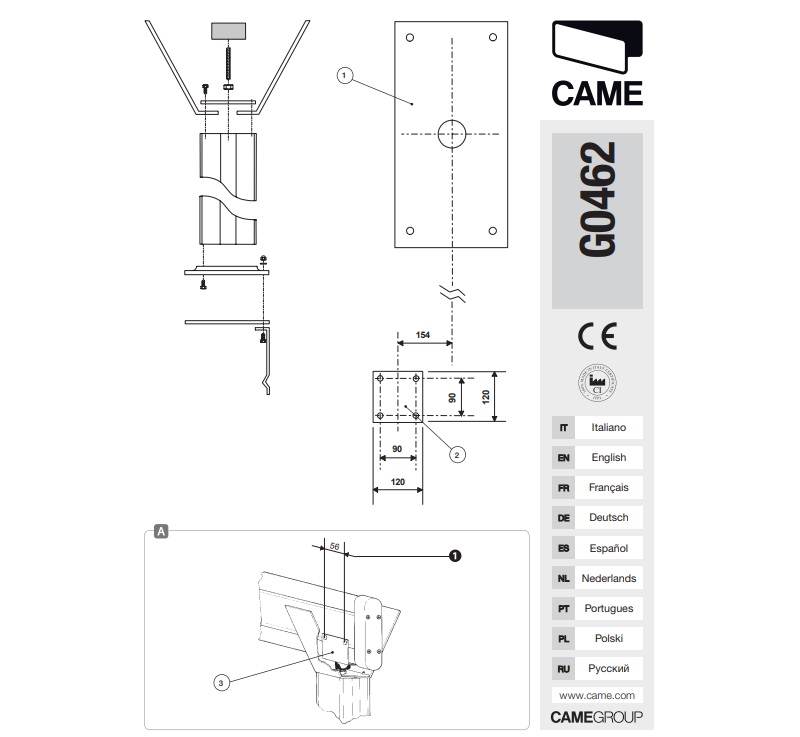 CAME G0462 Pevná podpera pre ramená závor