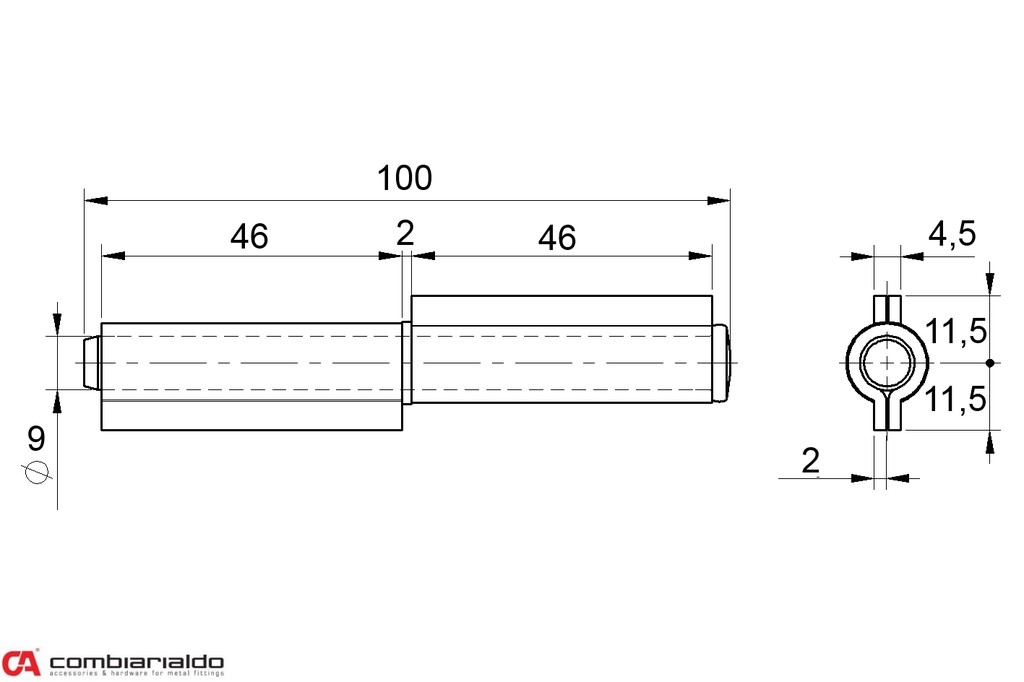 C100/100 pánt dvojdielny 100mm