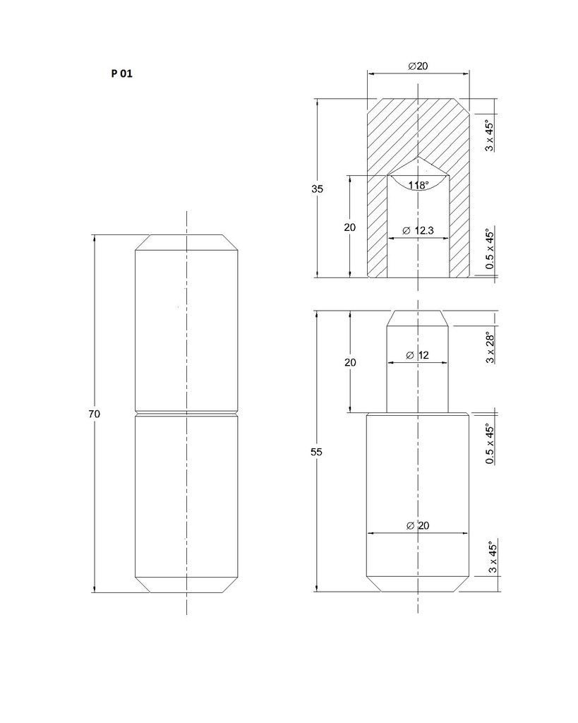 P11 záves s guličkou 70mm, ø 20mm, bez povrchovej úpravy