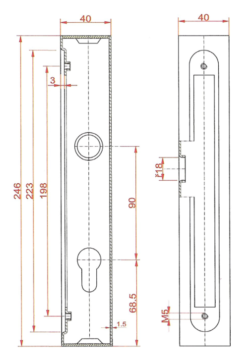 KZK223 kazeta 246x40x40mm, na profil 40x40mm so zámkom, rozteč 90mm
