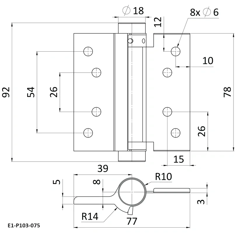 E1-P103-075 Samozatvárací pánt pre krídlové dvere, nerezový, cena za PÁR