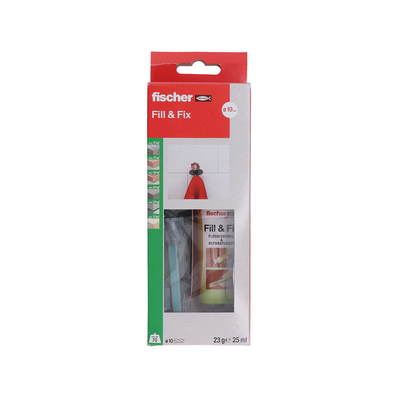 Fischer Fill&Fix, univerzálna tekutá hmoždinka. Brúsiteľná, natierateľná. Vhodná na opravy.