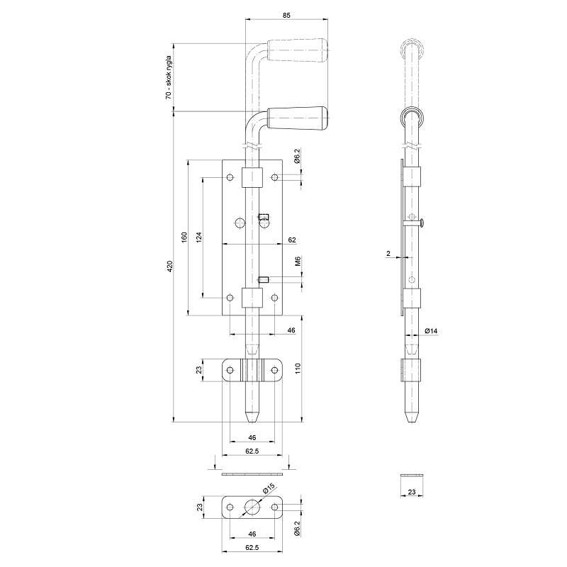 Z.062 rígeľ ø 14mm, L: 420mm, povrch čierny lak