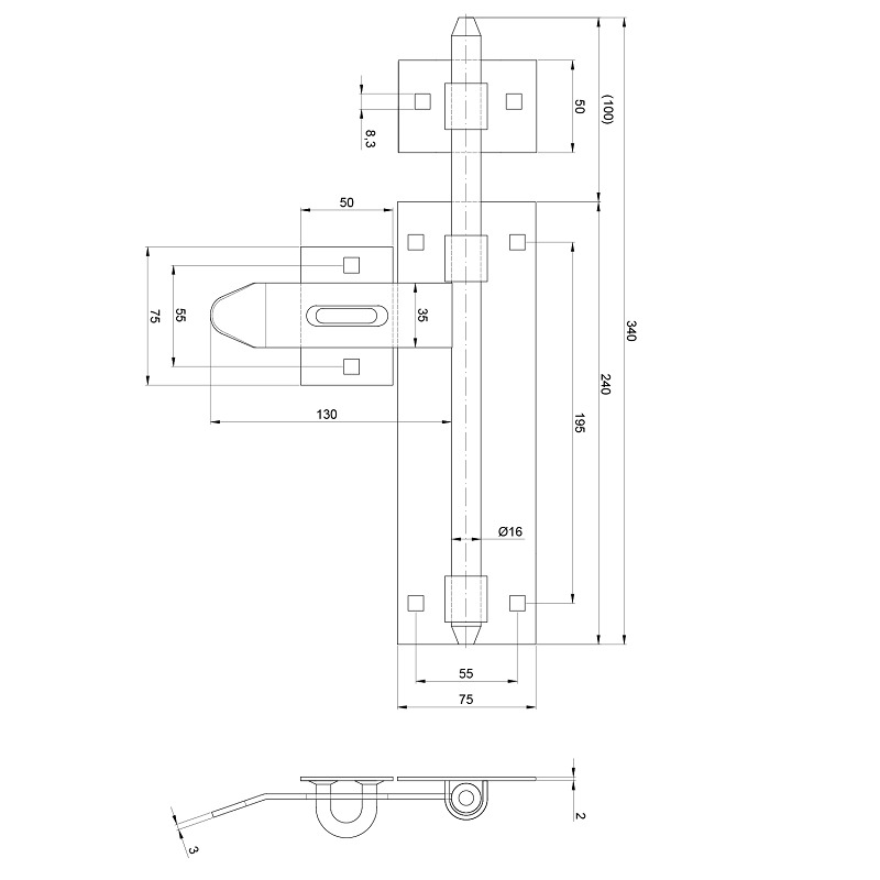 Z.052 rígeľ ø 16mm, L: 340mm, pozinkovaný
