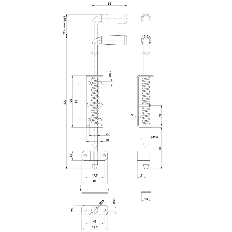 ZR420P rígeľ navárací ø 14mm, L: 420mm, pozinkovaný s pružinou
