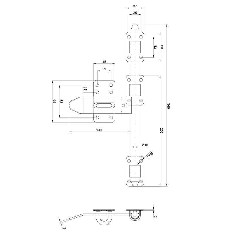 Z.053/Zn - rígeľ navárací ø 16mm, L: 340mm, pozinkovaný