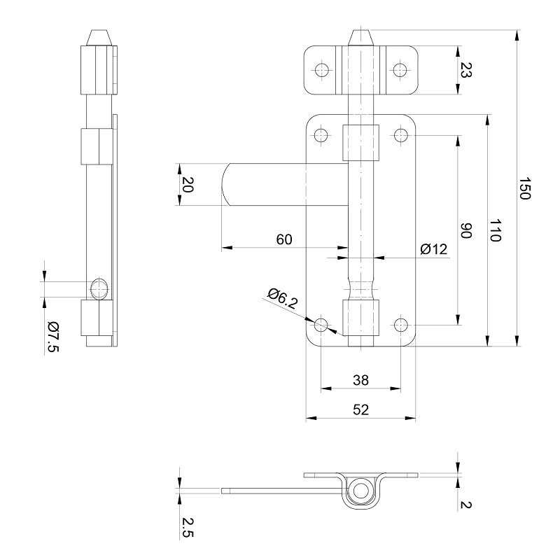 Z.050/Zn rígeľ ø 12mm, L: 150mm, pozinkovaný
