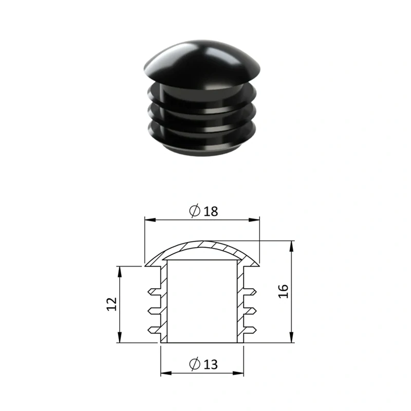 ZOR18BLACK Vnútorná krytka guľatá ø 18 mm, plastová, čierna