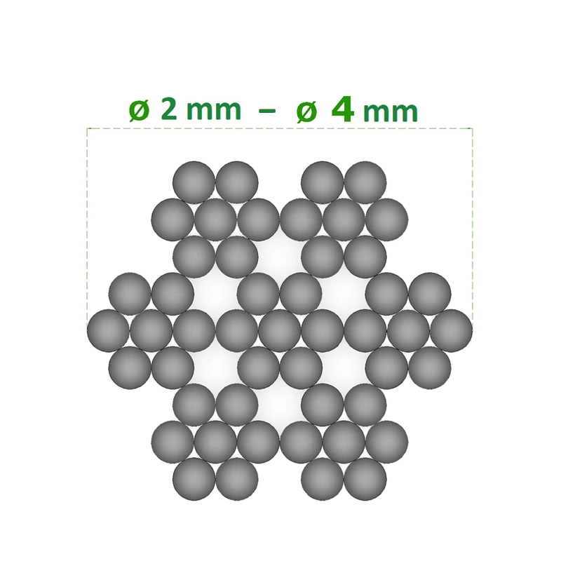 EB2-LA2-B - nerezové lanko ø2  (7x7 dr. ) /AISI316, farba: čierna (farbené oxidom železa)