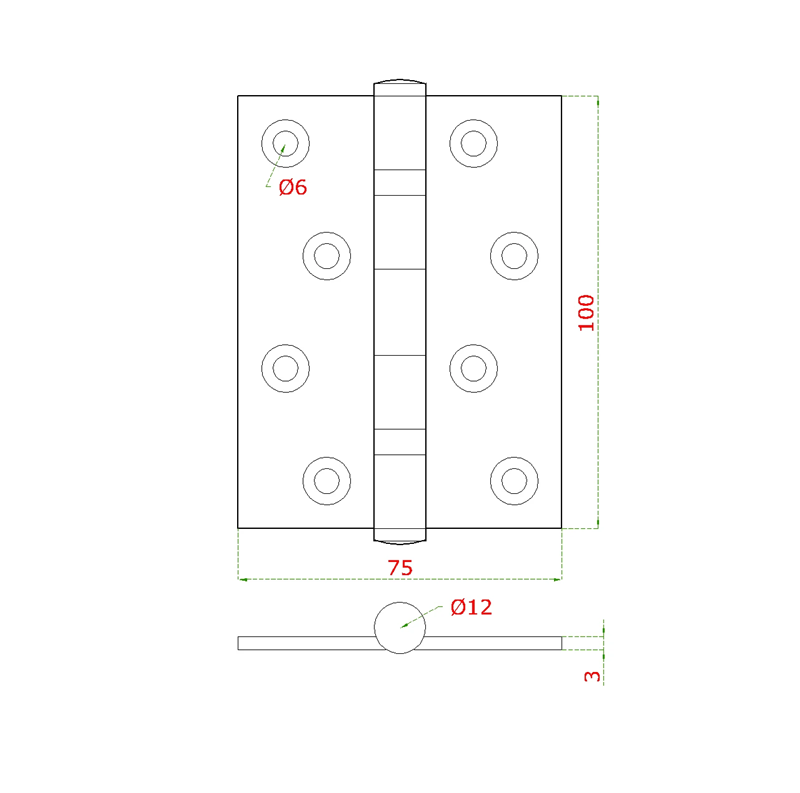 EB1-ZP202 - nerezové pánty 2ks, 100x75x3mm, max. nosnosť: 80 kg, brúsená nerez K320 /AISI304