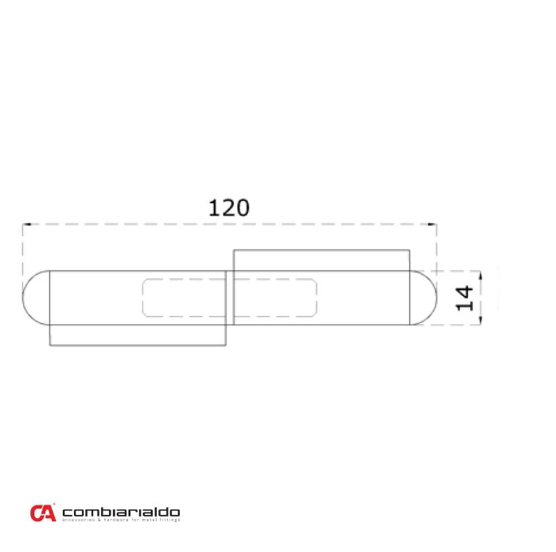 C109IX/120 - nerezový pánt dvojdielny 120x14mm /AISI304