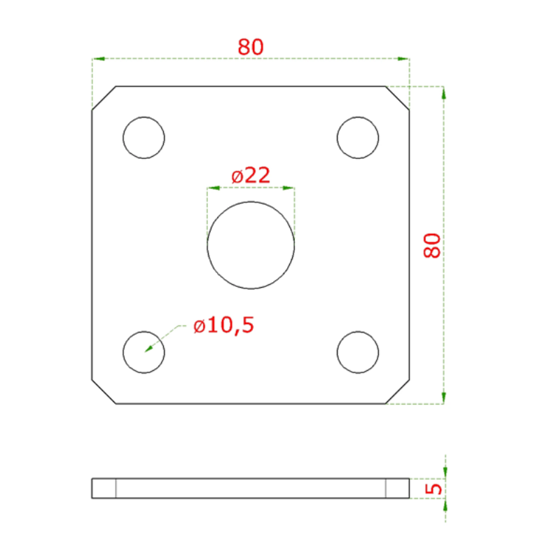 EB1-ZAP80 - kotviaca platňa naváracia k nastavit. pántom (80x80x5mm) , otvor ø 22mm, brúsená nerez /AISI304