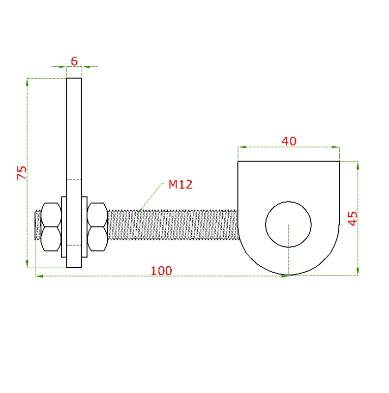 EB1-ZPN12 - nerezový záves nastaviteľný M12 s kotviacou platňou, otváranie 180°, brúsená nerez K320, AISI304