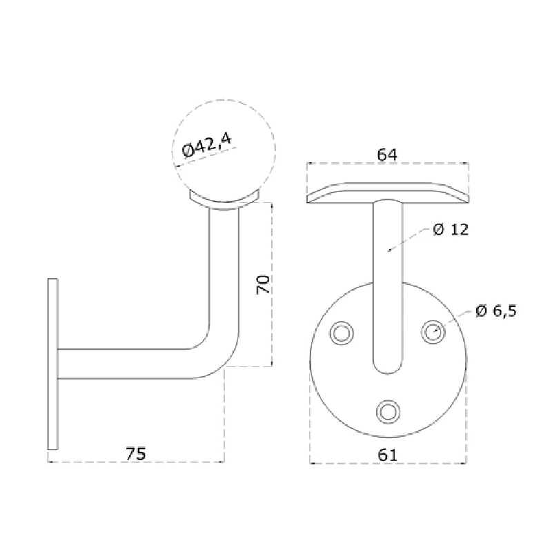 EB2-4302 - držiak madla na stenu na trubku ø 42.4mm, brúsená nerez K320 /AISI31