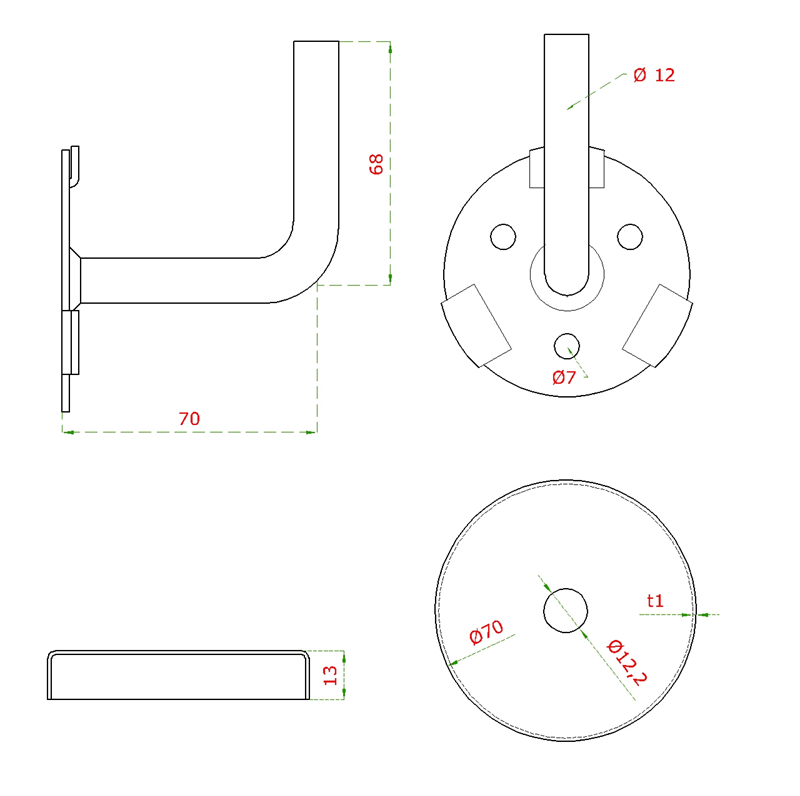 EB1-4316 - držiak madla na stenu s krytkou kotviacej platne, brúsená nerez K320 /AISI304