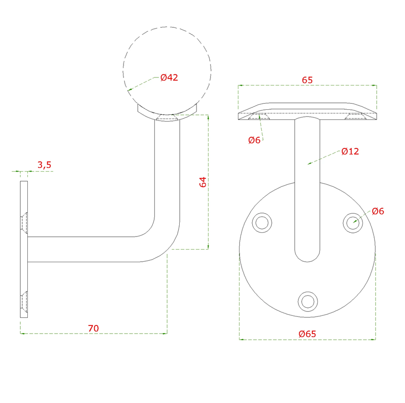 EB2-4303 - Do vypredania zásob: držiak madla na stenu na trubku ø 42.4mm, brúsená nerez K320 /AISI316