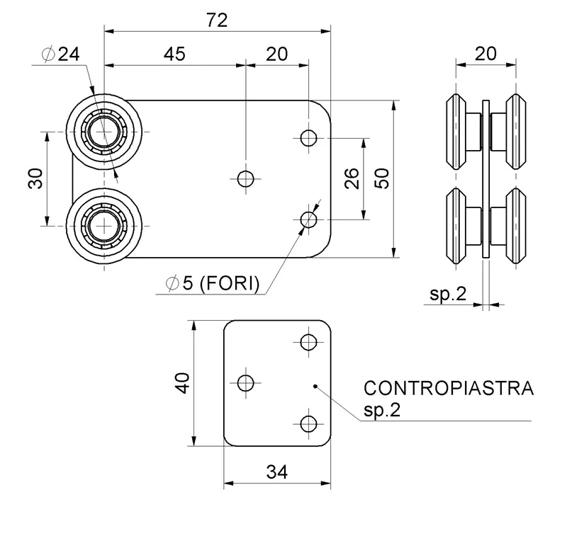 C772P - Vozík Combi Arialdo pre závesný systém, 4 kolieska, do 50kg