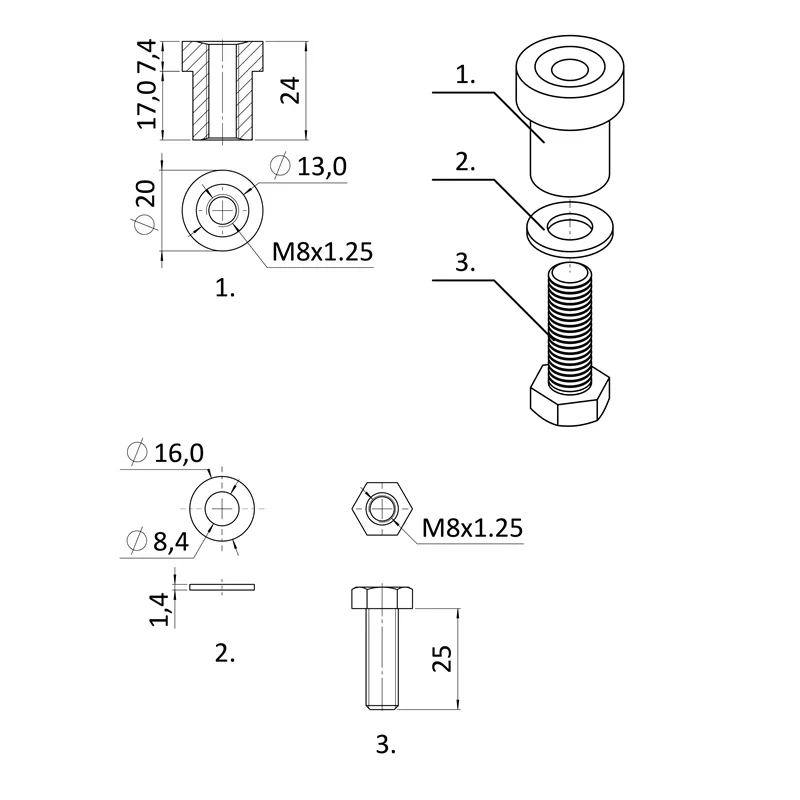CREM-S-IX - Privarovacia matica INOX (dĺžka 30mm) so skrutkou M8x30 pre uchytenie kovového hrebeňa CREM