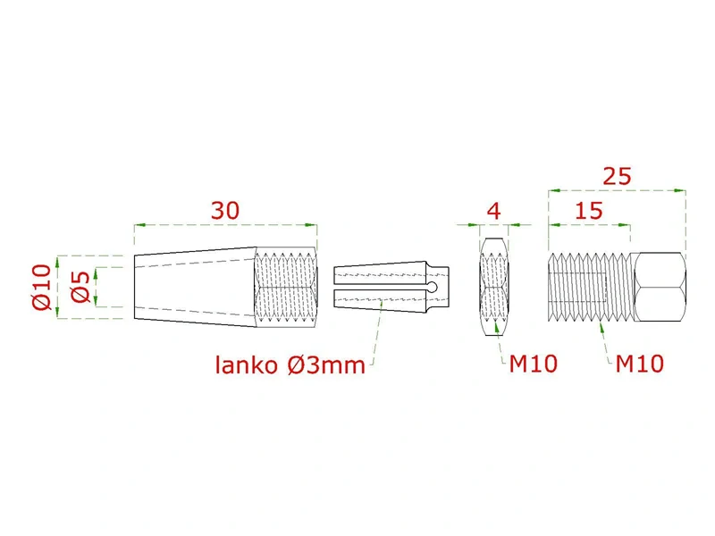 EB1-LU43 Úchyt pre nerezové lanko 3mm, s vnútorným závitom M5, brúsená nerez K320 /AISI304
