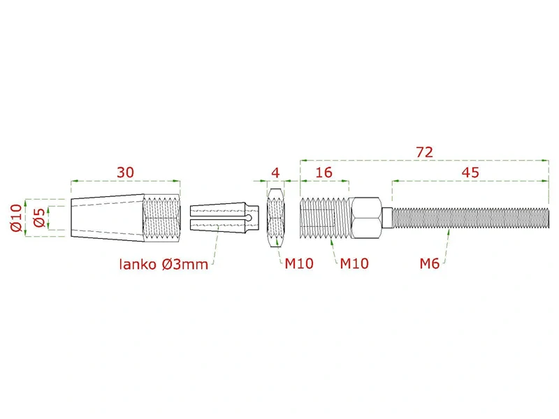 EB1-LU33 Úchyt pre lanko ø3mm, závit M6, brúsená AISI304