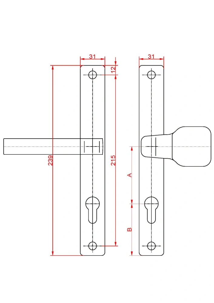 KLU49G Kľučka s pevnou guľou, rozteč A-90mm, RAL9005, pár