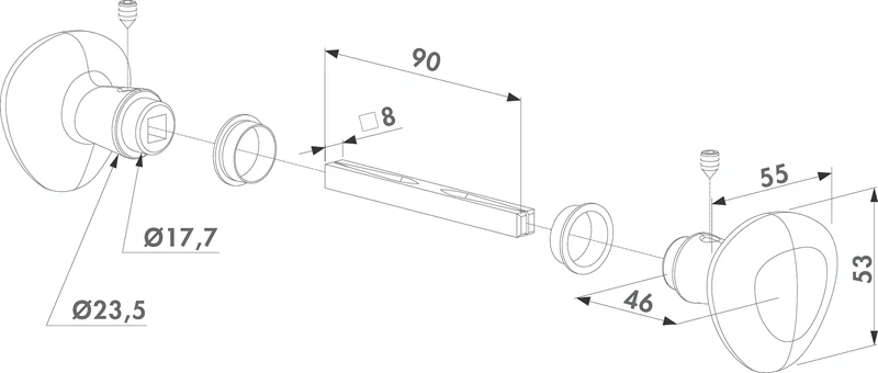 3006R LOCINOX® 3006R klučka - otočná guľa, materiál: eloxovaný hliník (strieborný), hriadeľ 8x8x90 mm, cena za PÁR