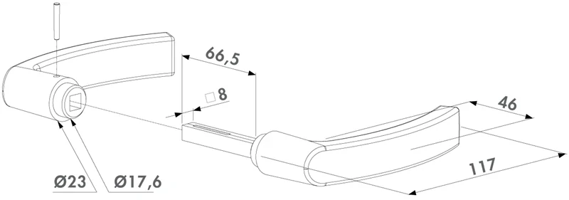 3006P LOCINOX® polyamidová kľučka, materiál: polyamid (čierny), hriadeľ 8x8x66,5 mm, cena za PÁR