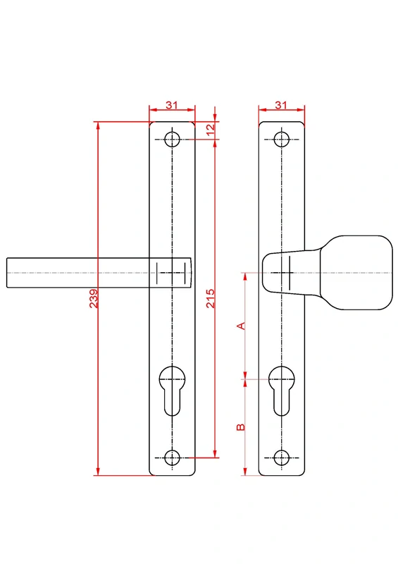 KLU47G kľučka s pevnou guľou, rozteč A-72mm, úprava RAL 9005, pár
